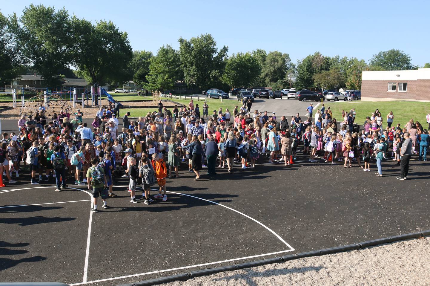 Students begin to get in their class lines Wednesday, Aug. 17, 2022, on the first day of school at North Elementary in Sycamore.