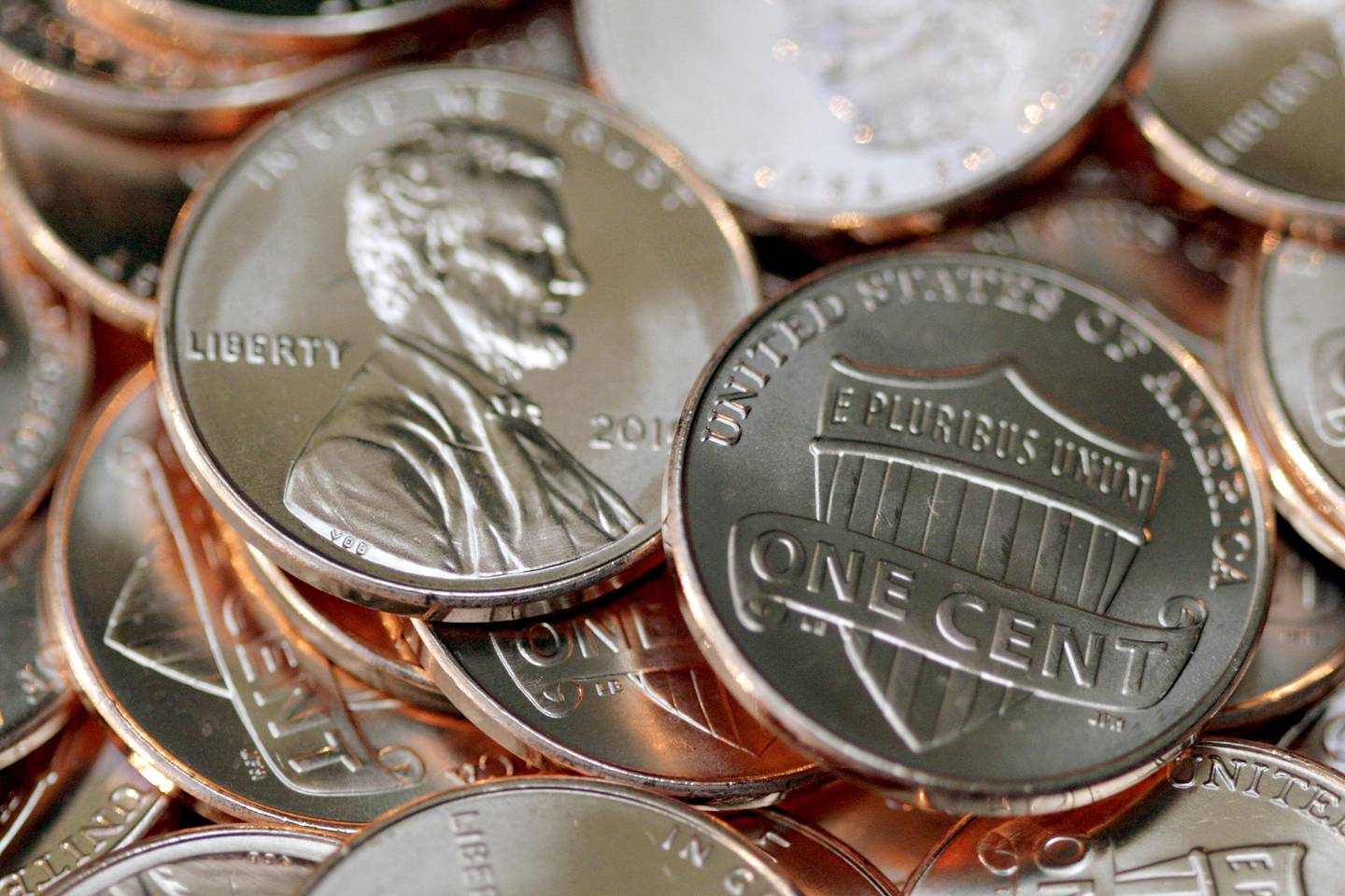 A pile of new 2010 Lincoln "Preservation of the Union" one-cent coins is seen after an unveiling ceremony at the Abraham Lincoln Presidential Library and Museum Feb. 11, 2010, in Springfield.