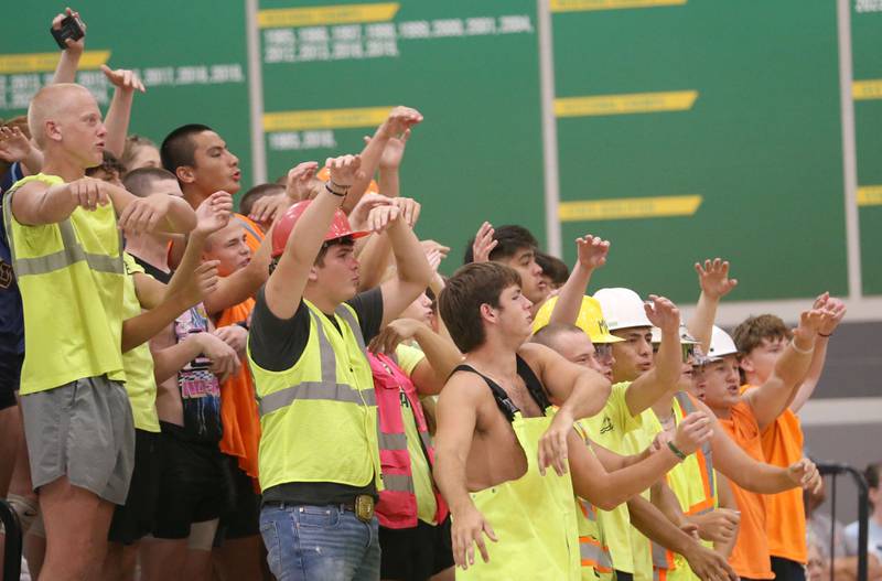 Marquette fans cheer on the Crusader volleyball team while playing Seneca on Thursday, Sept. 19, 2024 at Seneca High School.