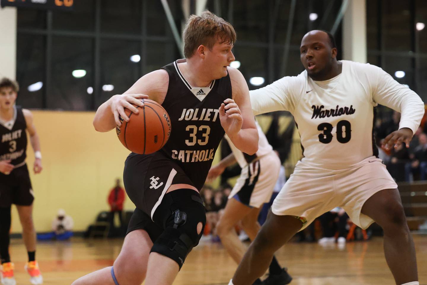 Joliet Catholic’s Anthony Birsa drives to the basket against Prespectives in the Class 2A Julian Sectional championship on Friday, March 3rd, 2023 in Chicago.