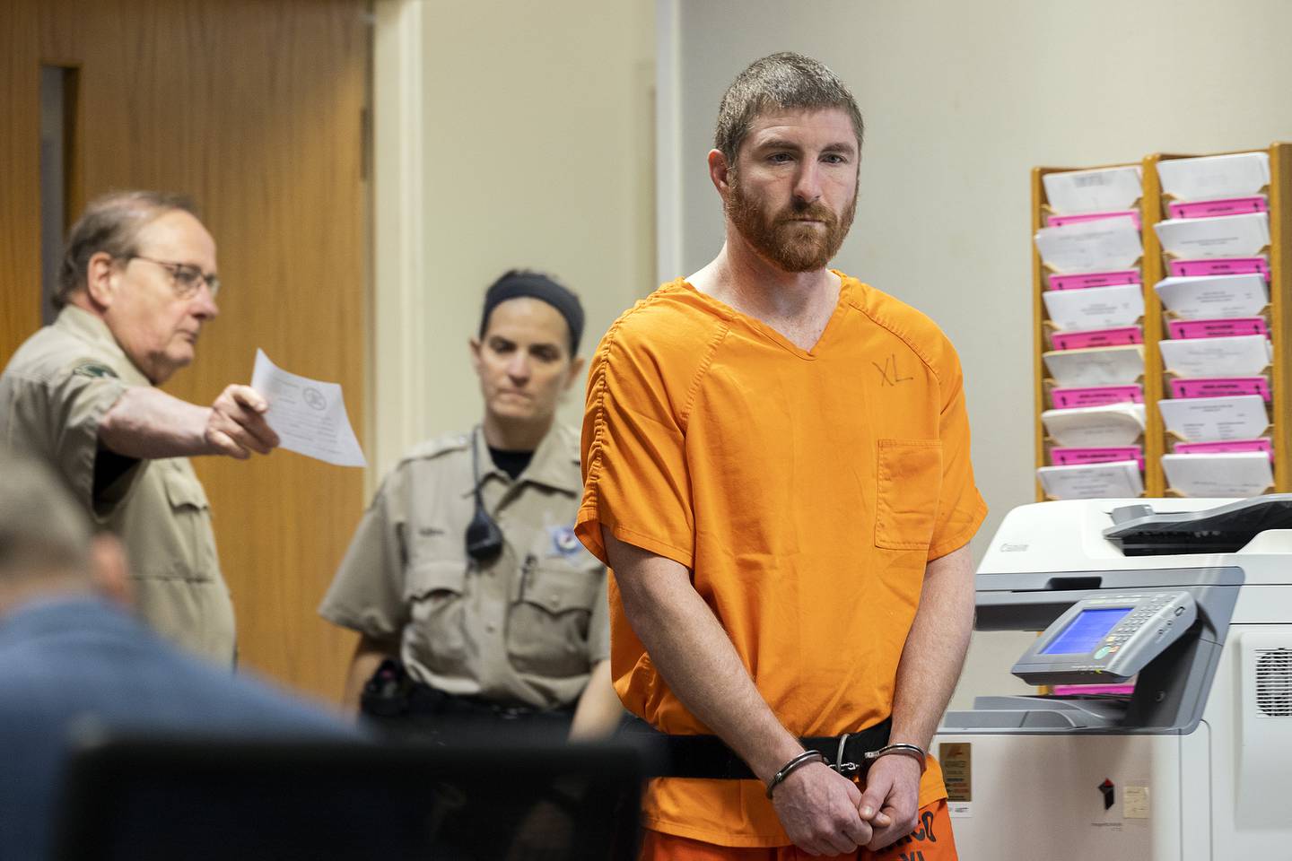 Kyle Cooper appears in Whiteside County Court Thursday, May 8, 2025, for a motion to continue hearing. Cooper is accused of killing Daniel Gordon in February of this year.