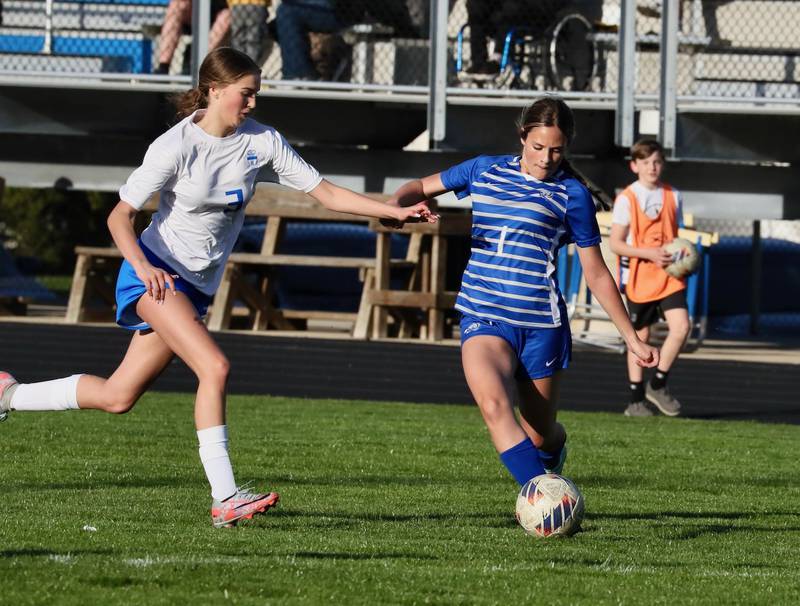 Princeton's Olivia Sandoval takes aim on a kick Monday at Bryant Field.