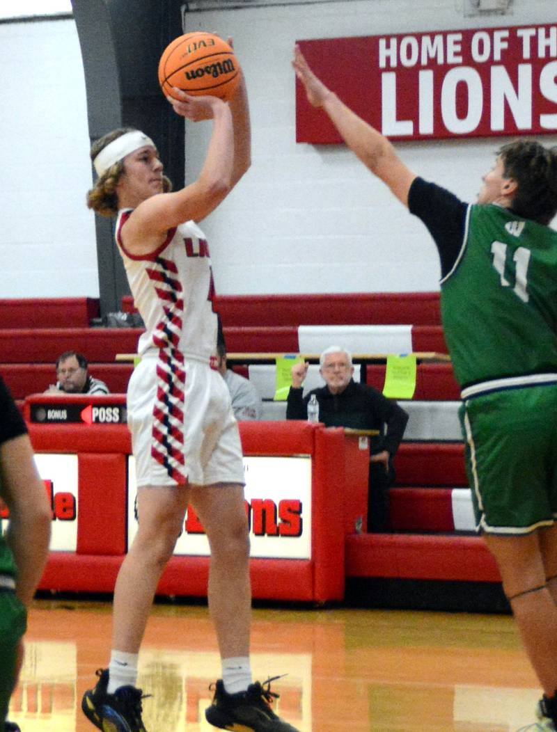LaMoille's Harley Blair shoots for two against Wethersfield in Tuesday's game in the LaMoille Holiday Classic.