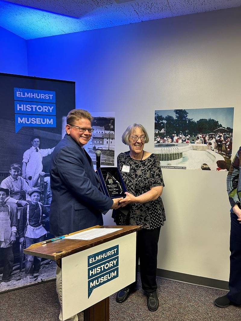The Elmhurst History Museum and the Elmhurst Heritage Foundation recently honored longtime volunteer and former staff member Nancy Wilson with the Alben F. Bates, Jr. Award for her significant and lasting contributions to the Museum.