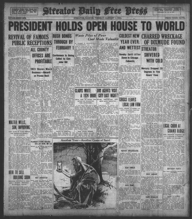 The Streator Daily Free Press on Jan. 1, 1924.