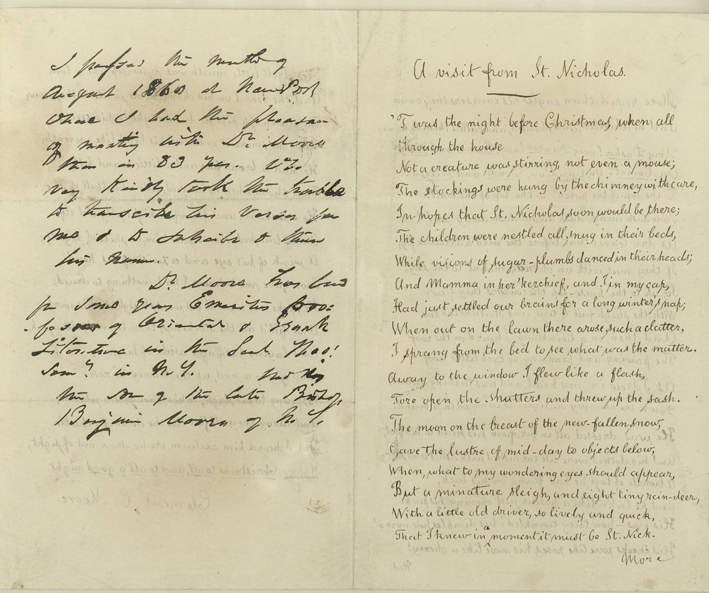 This undated photo shows a manuscript supplied by Sotheby's and signed by author Clement Clarke Moore. An autographed copy of the classic poem that begins with the familiar line "'Twas the night before Christmas" was auctioned at Sotheby's in 2004.