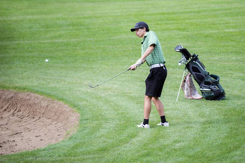 Rock Falls’ Riley Anderson takes a shot towards the #6 green at Timber Creek Monday, August 15, 2022.