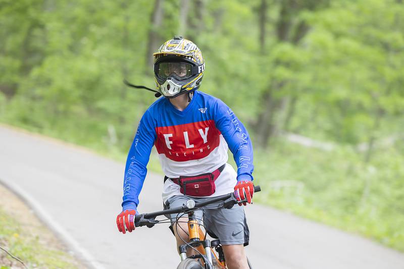 Jack Delhotal of Franklin Grove makes the turn toward the last leg of a trail ride Saturday, May 13, 2023, while participating in the inauguralRock River Madness. The Lowell Park-based bike event features trail and road courses of varying lengths for bicyclists of all skill levels.
