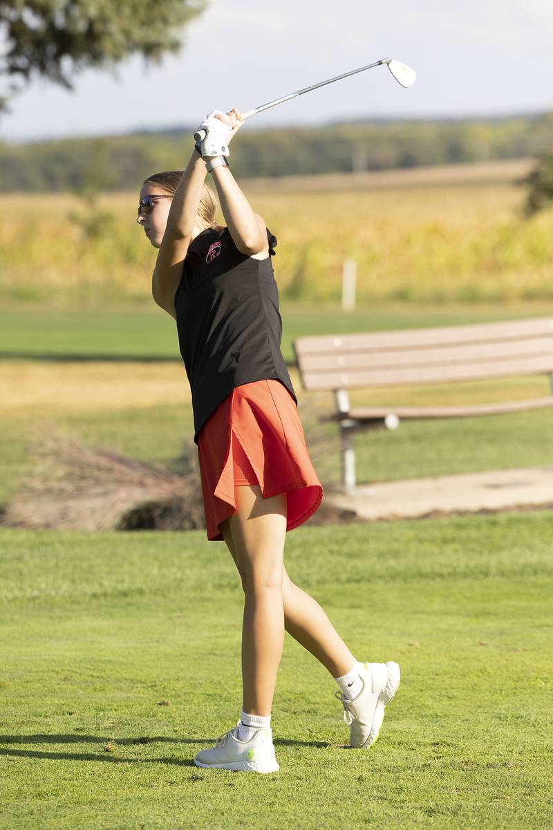 Orion’s Evelyn Wilbur drives on #2 at Emerald Hill Wednesday, Sept. 24, 2025.