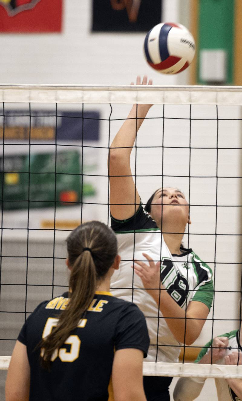 Rock Falls' Ari Reyna plays the ball against Riverdale Tuesday, Oct. 28, 2025, in the Class 2A regional semifinal at Rock Falls.