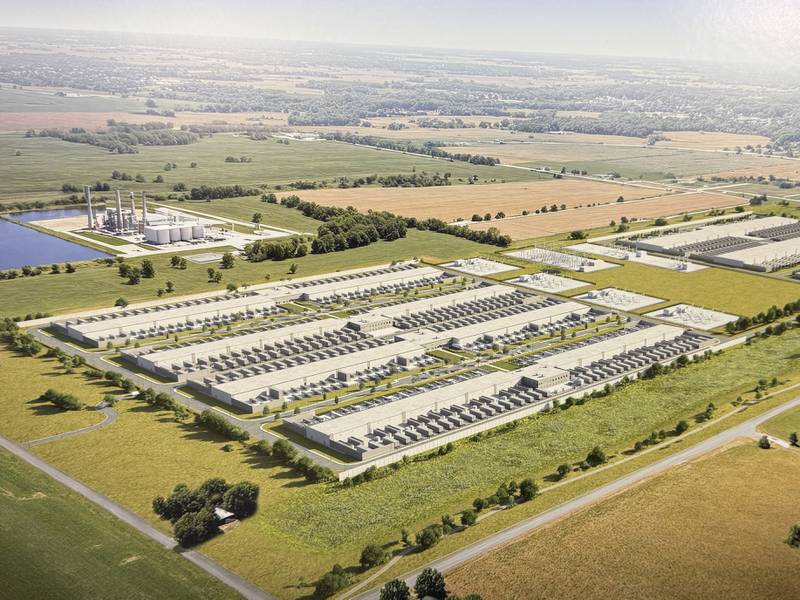 A photo of an artist's rendering of the Equinix data center proposed for north of Minooka in Kendall County. Photo taken on Wednesday, Sept. 24, 2025.