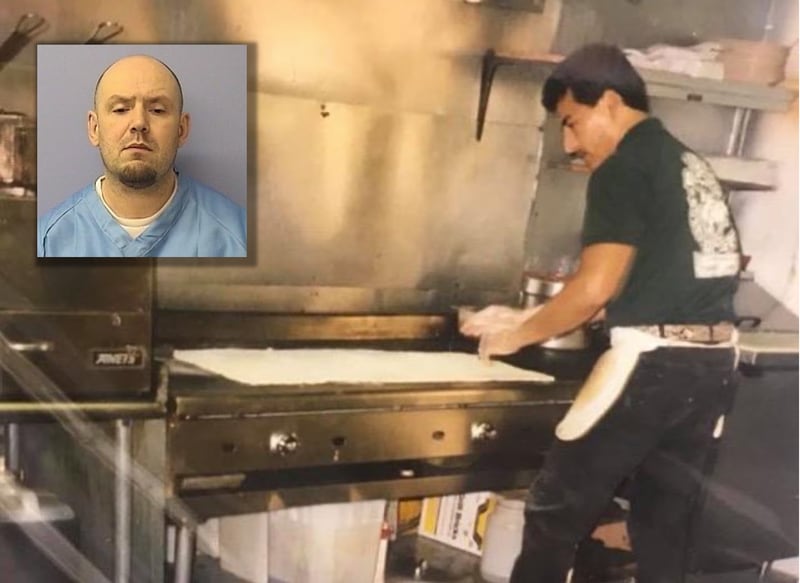 Raul Briseno Sr. makes one of his famous 6-foot burritos at Raul's Burrito Express in Wauconda in this 1996 photo, when Briseno was 31. Briseno was murdered in 2001, and Kenneth Smith, inset, was convicted three times in his murder. Smith's conviction has been overturned each time, and the U.S. Court of Appeals ruled Thursday that Smith is to be released immediately and not stand for a fourth trial.