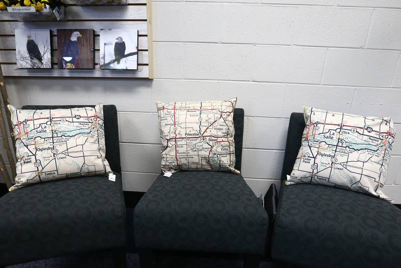 The Heritage Corridor Visitors Center features all sorts of gifts including custom pillows with printed maps of the area and much more on Wednesday, Jan. 26, 2022.