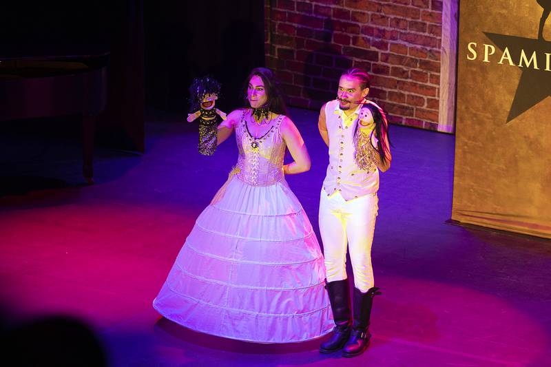 Actors perform a scene from "Spamilton" on Sunday, March 2, 2025, at The Dixon: Historic Theatre. The Broadway show was the first performance on stage after a multi-million dollar renovation of the historic theater.