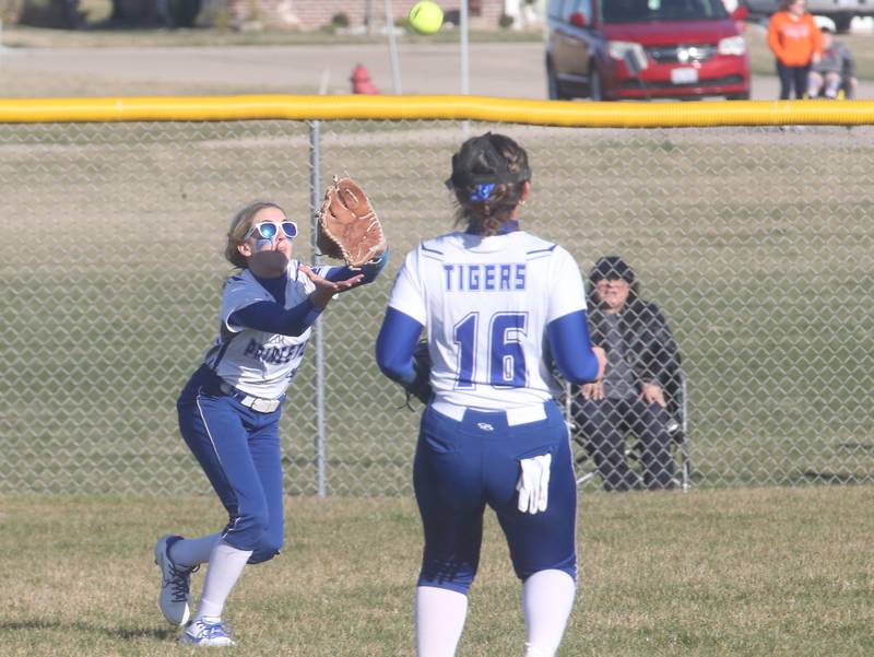 Princeton's Kiyrra Morris makes a catch into the sun on Tuesday, March 19, 2024 in Princeton.