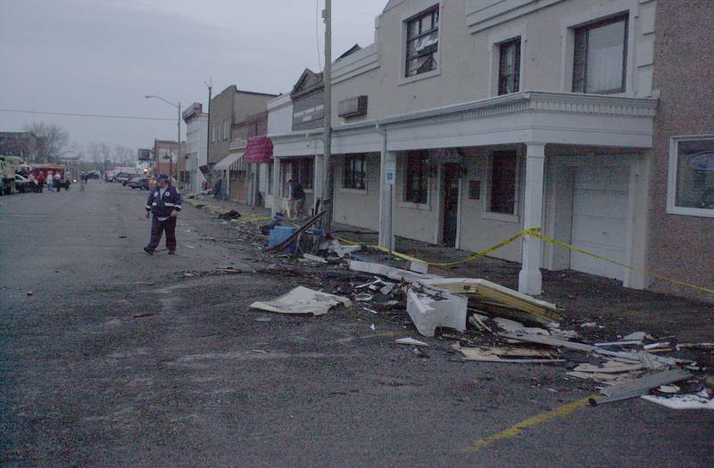 A view of the destruction on Tuesday, April 20, 2024 downtown Granville.