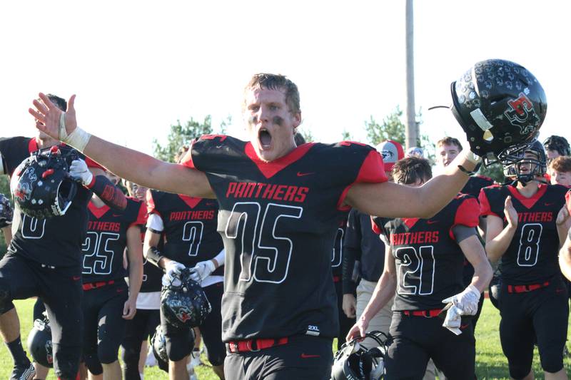 Erie-Prophetstown senior lineman Nick Ballard celebrates his team's 56-20 victory over Clifton Central in the first round of the Class 2A playoffs on Saturday, Oct. 30, 2021 at Erie High School.