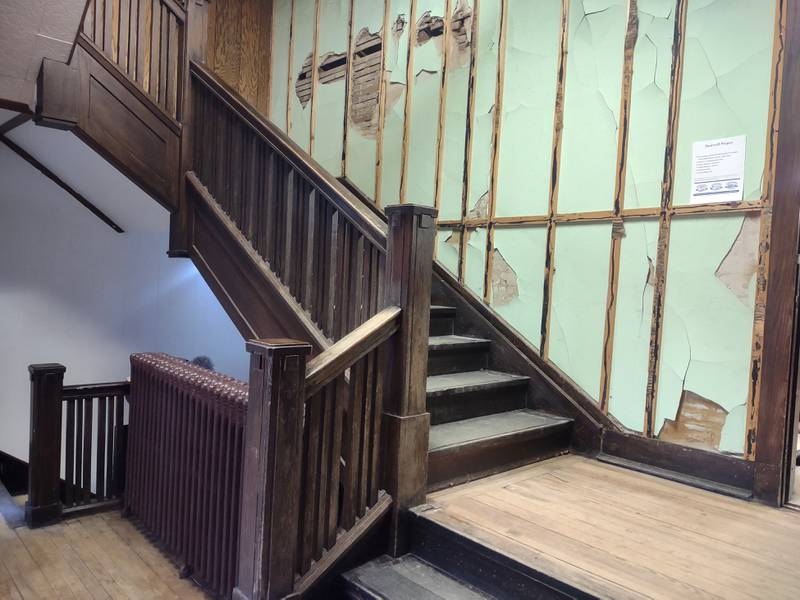 One portion of building renovations at the former Matson Public Library building in Princeton includes the stairwell project. The project will focus on removing paneling, installing and painting drywall, installing hand rails, refinishing the stairs, installation of a lift system for people with disabilities and installing a security camera.