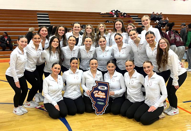 With a sixth-place finish in the Class 2A portion of the Mahomet-Seymour Sectional, Ottawa's Pirate Poms advanced to the IHSA State Final Competition for the fifth consecutive year. The team, coached by Alaina Weatherford, includes (from left to right): in front – Kaylee Monroe, Sienna Banushi, Macie Hart, Maggie Kidder, Raygan Hatfill, Maddie Kerestes; middle row – Rudie Fleck, Maddie Anderson, Neveah Sholders, Aubrey Maubach, Bella Hart, Maya Martin, Finley Gross, Madi Theissen, Peyton Richards, Makenzee Rausch; and in back – Sierra Harmon, Addie Landers, Michaela Flashing, Hadley Byrd, Mia Lowe, Ryann Lee, Maddy Johnson and Charli Stoudt. The Pirate Poms are scheduled to perform at 11:07 a.m. Friday at Bloomington's Grossinger Motors Arena.