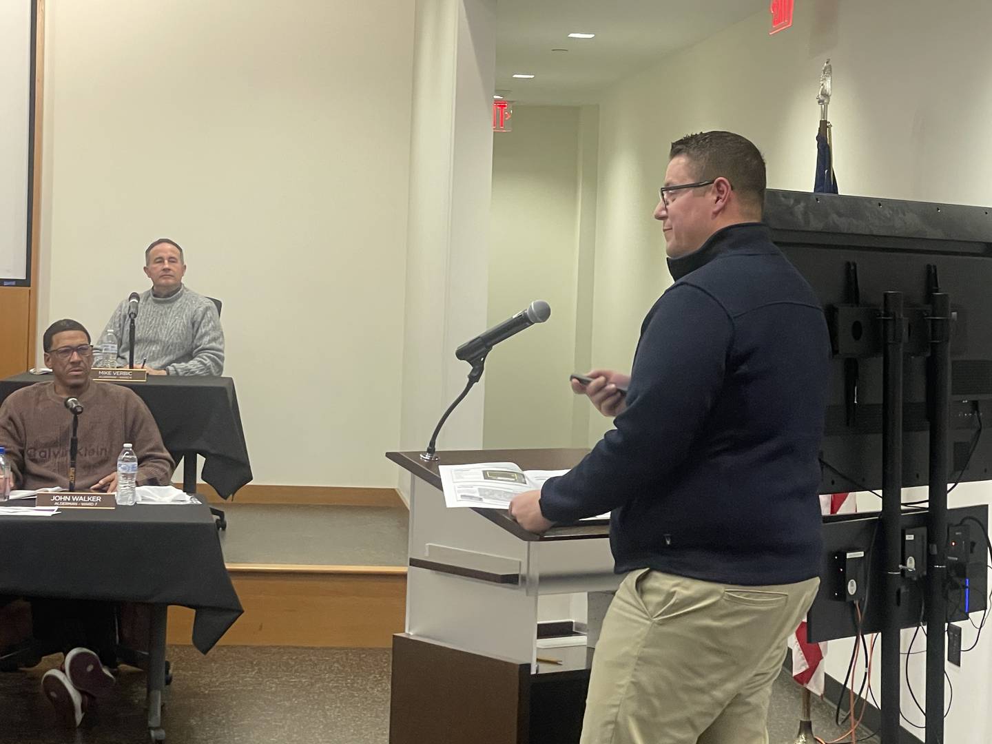 Ross Grimes, senior project manager for Fehr Graham, briefs the DeKalb City Council on Jan. 12, 2026, on staff discussions about the former Protano's Auto Salvage site on the city's south side.