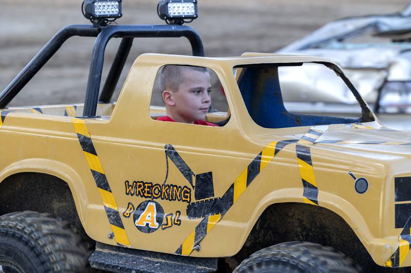 Beau Brackemyer, 10, of Morrison races Wrecking Ball, a mini monster truck Thursday, August 17, 2023 at the Whiteside County Fair.