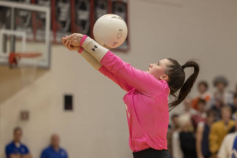 Newman’s Addison Foster passes the ball in the semifinal sectional game Monday, Oct. 31, 2022 against Newark.
