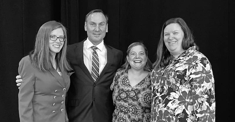 Rachel Gorenz/Johnson, Chris Kieffer, Deanne Crook , and Christine Gaspardo prepare for River Valley players 46th season opener, '9 to 5: The Musical.'
