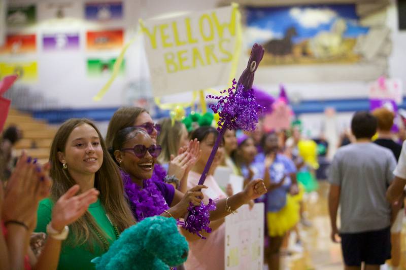 Downers Grove South freshmen enter the gym at the Mustang Mad Dash orientation on Saturday Aug.10, 2024 in Downers Grove.