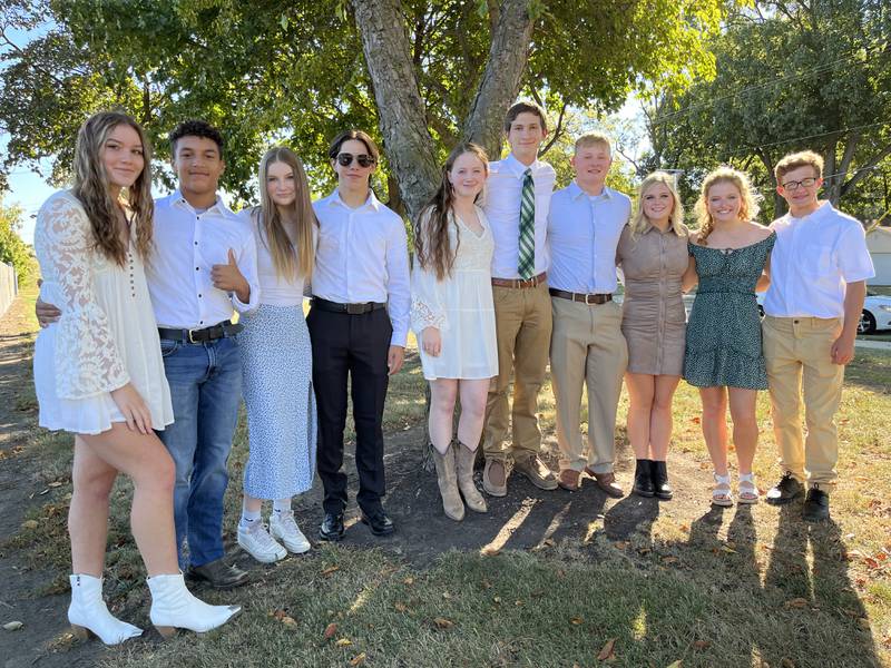 (Left to right) Seneca High School freshman attendants Lexie Buis and Sean Sigler; junior attendants Alannah Casey and Nate Othon; homecoming king and queen; Ashlin Jackson and Calvin Maierhofer; senior attendants: Bryce Roe and Allie Tabor; and sophomore attendants Lauryn Barla and Thomas Milton.