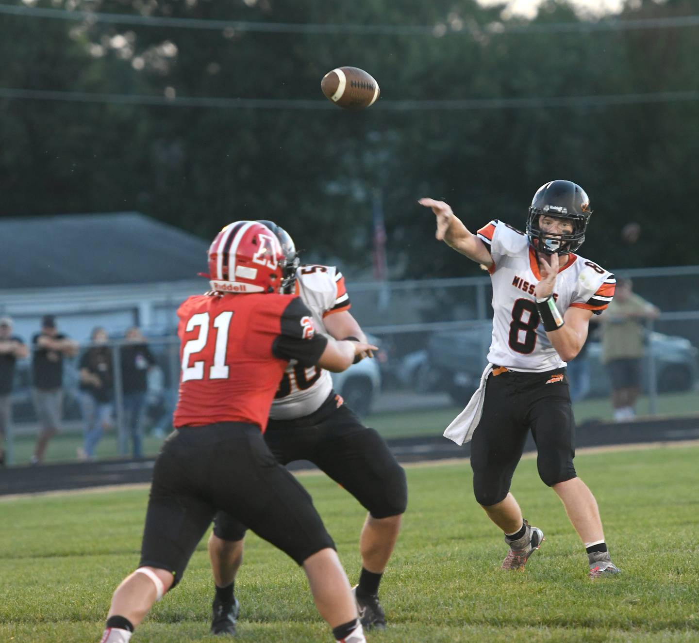 Milledgeville's Connor Nye passes the ball against Amboy on Friday. Sept. 9.
