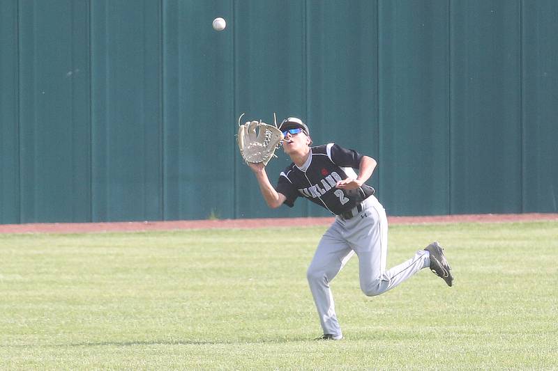 Kaneland's Antonio Villanueva makes a catch on the run against L-P on Tuesday, May 13, 2025 at Huby Sarver Field at the L-P Athletic Complex in La Salle.