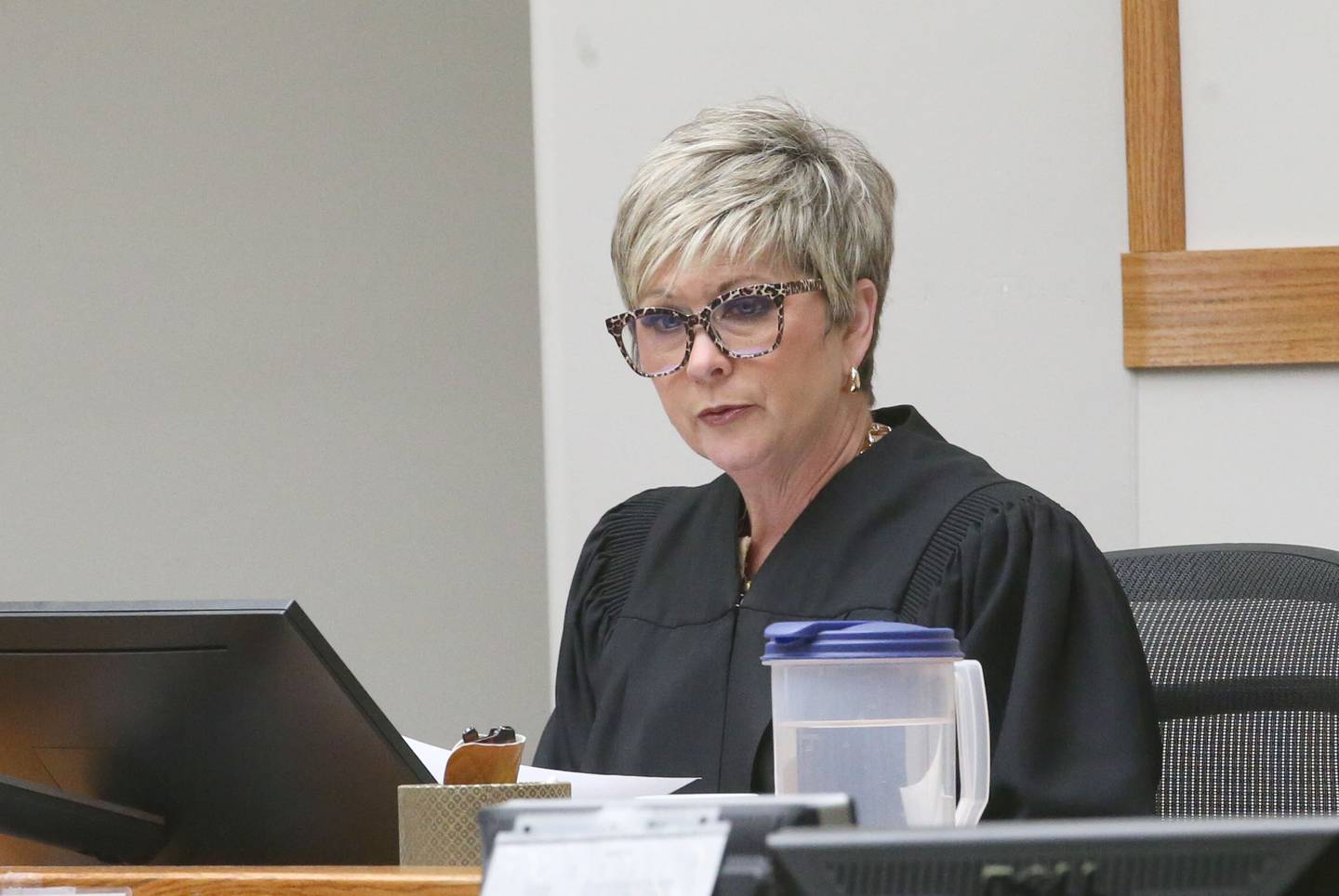 La Salle County Associate Judge Michelle Vescogni speaks during a bench trial regarding the Logan Petre case on Wednesday, May 28, 2025 at the La Salle County Government Complex in Ottawa. Petre has been in the La Salle County Jail since last June after being arrested for murdering his 54-year-old father Leo Petre at their home in Marseilles.