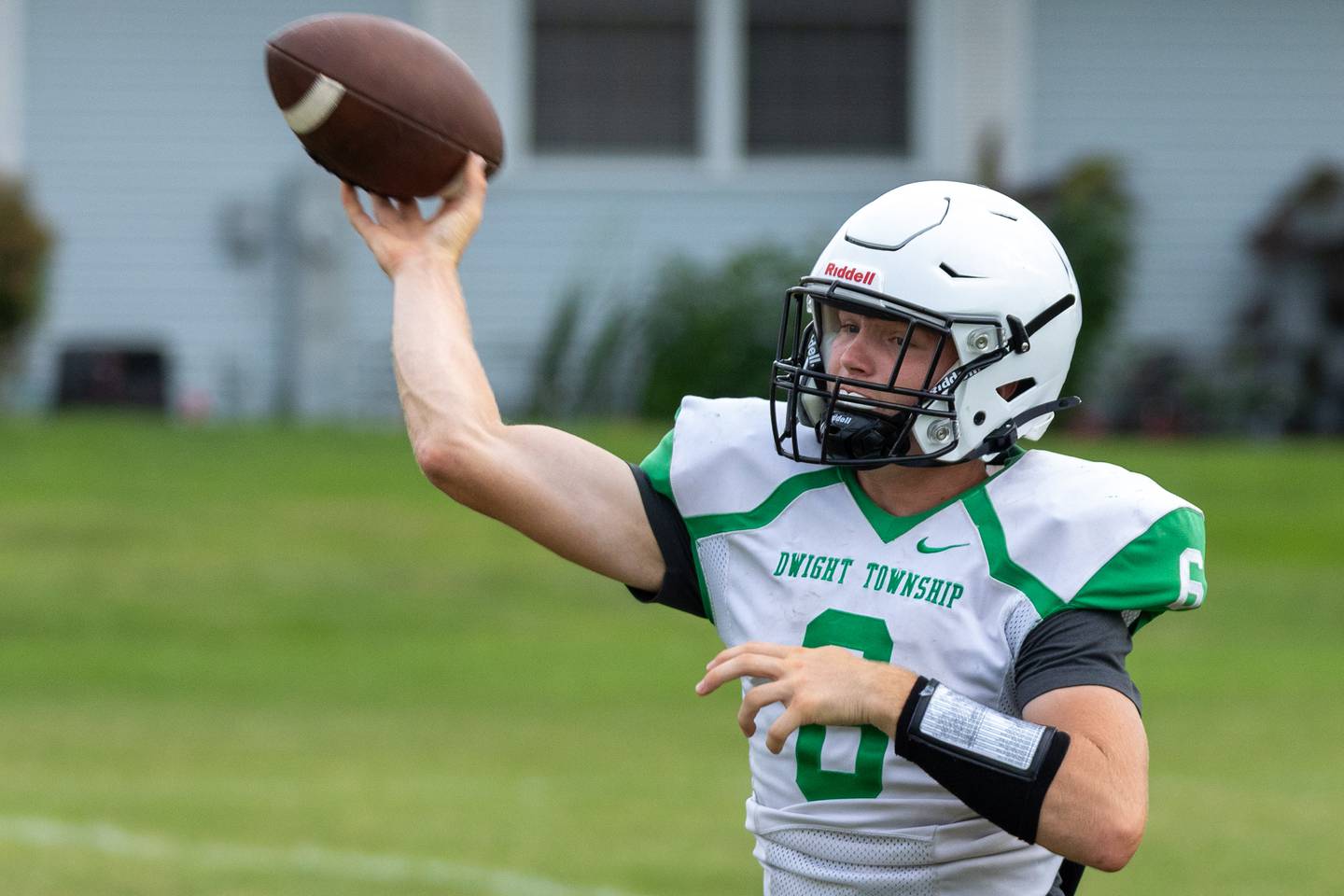 Collin Bachand of Dwight throws ball downfield on Thursday, July 17, 2025 at Dwight High School in Dwight.