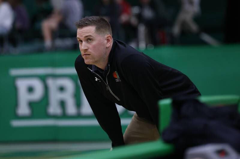 Providence head coach Kyle Murphy checks the clock against Eisenhower on Wednesday 1st, 2023.