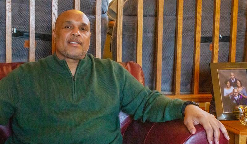 Brian Beals, 57, sits in his sister’s home in January, one month after being released from prison after serving 35 years for a wrongful conviction. Beals was studying at Southern Illinois University when he was arrested for a murder he did not commit in 1988.