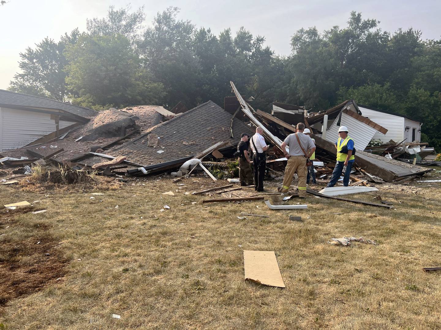 An explosion in the 9000 block of East High Road, Stillman Valley, leveled a house and left the resident with broken bones, but otherwise in "good condition," Ogle County Sheriff Brian VanVickle said. The explosion occurred around 2:42 p.m. on June 23, 2023, and left wreckage reminiscent of the 2015 tornadoes, he said.