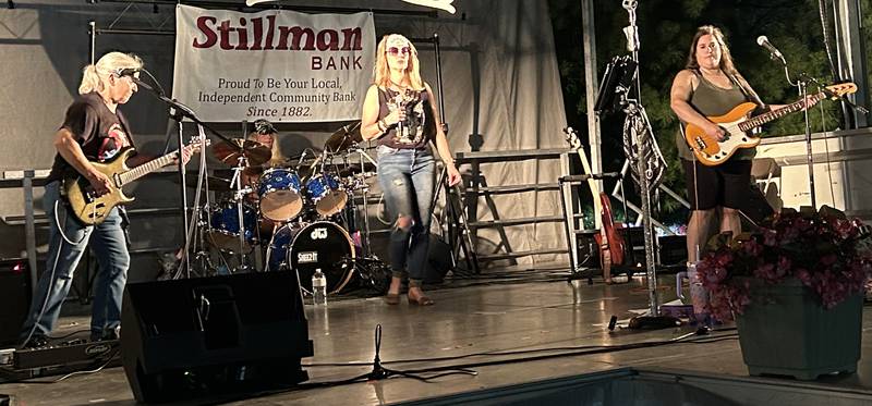 Sheez It, a female rock cover band, performs at the Ogle County Fair on Thursday, Aug. 1, 2024. Live music is one of the free events offered each night at this year's fair.
