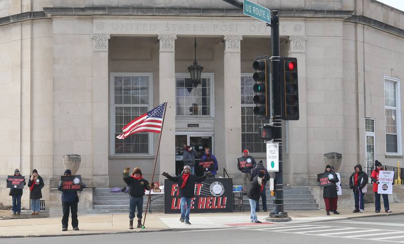 Letter carriers hold a A “Fight Like Hell” rally on Sunday, Feb. 22, 2026 at the United States Post Office in Peru.