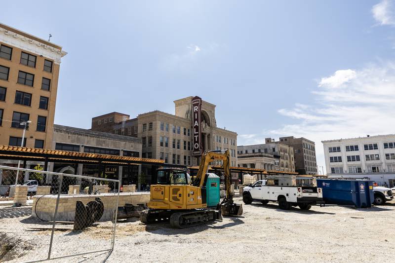 Construction continues on the city square project in Downtown Joliet on Sept. 4, 2025.