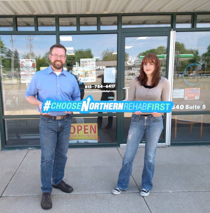 Pictured (left to right): Northern Rehab Physical Therapist Todd Vanatta with Genoa-Kingston High School 2022 Sports & Health Scholarship recipient Emma Koehnke