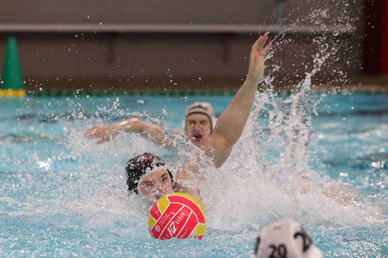 Bradley-Bourbonnais' Davin Fitzpatrick races to recover the ball during the Boilermakers' 7-5 loss to Bremen on Thursday, April 2, 2026.