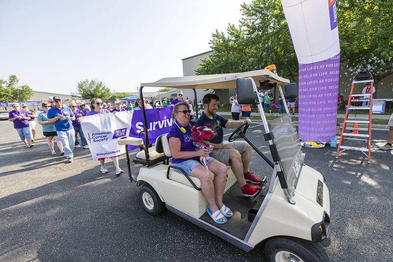 Angel Eigsti, a 59-year cancer survivor, takes the seat of honor Saturday, June 14, 2025, to lead the survivors lap during the 30th Relay for Life of the Sauk Valley held at Westwood in Sterling.