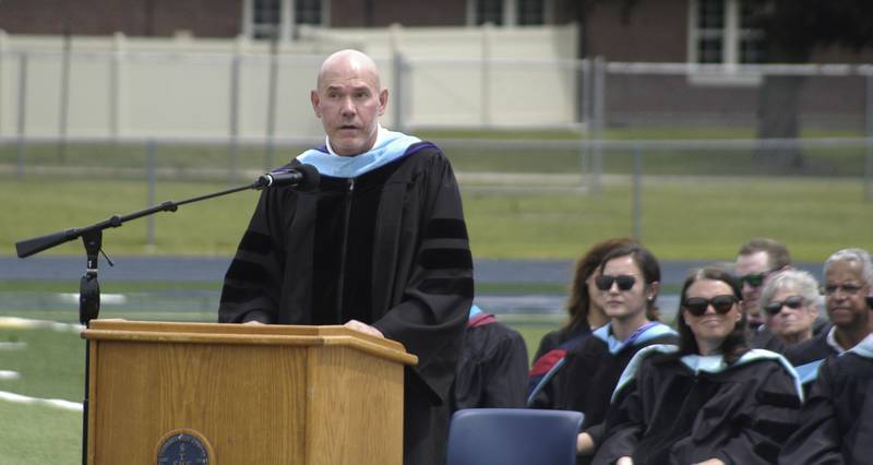 Superintendent of Schools Dr. R. Tad Everett  addresses the commencement crowd. The Sterling Class of 2026 Commencement Ceremony was held on Sunday, May 17, 2026 at Roscoe Eades Field in Sterling.