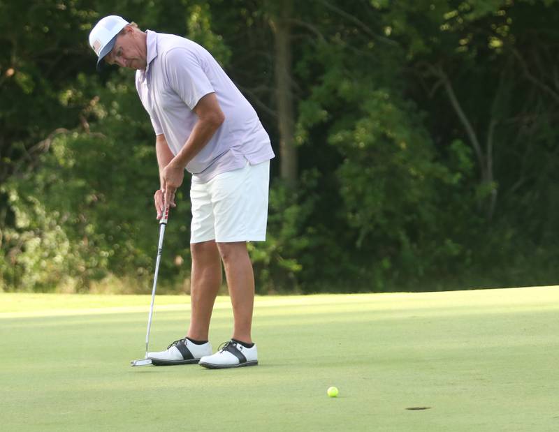 Brian Lehr puts during the Illinois Valley Mens Golf Championship Tournament on Sunday, July 27, 2025 at Spring Creek Golf Course in Spring Valley.