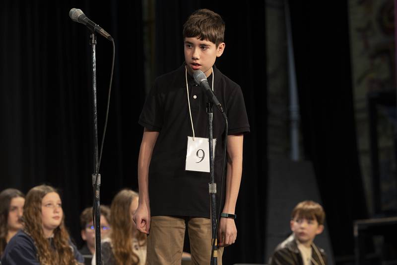 Steward 7th grader Ben Hayes competes Thursday, Feb. 21, 2024 at the Lee-Ogle-Whiteside regional spelling bee. Hayes missed on the word “cartilage” in round five.