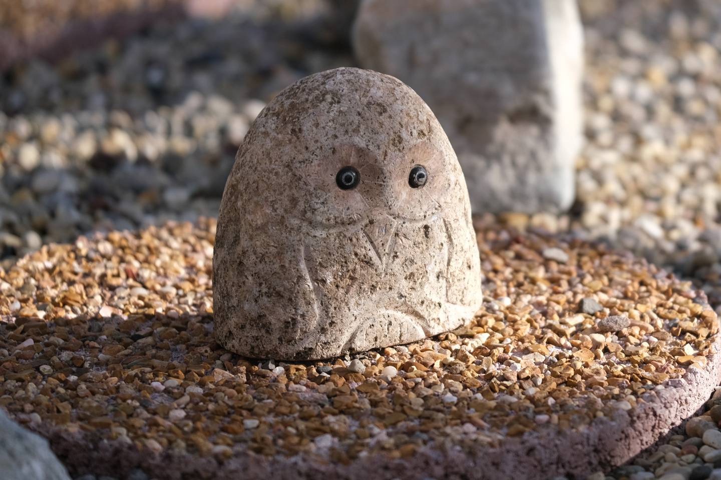 An owl totem rock sits on the outer circle of a Native American medicine circle in the back yard of David Dump. David is on on a one-man mission to make people aware of the anniversary of the massacre at Wounded Knee and Native American history. Wednesday, Dec. 22, 2021 in Joliet.