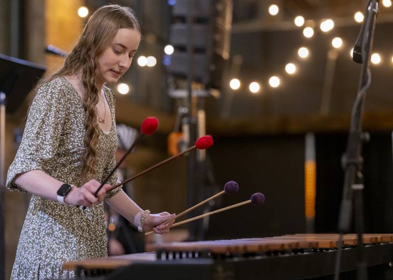 Anna Sandberg of Putnam County High School plays the xylophone during her performance at the Mad Hatter Ball on January 17, 2024 at the Westclox Event Center.