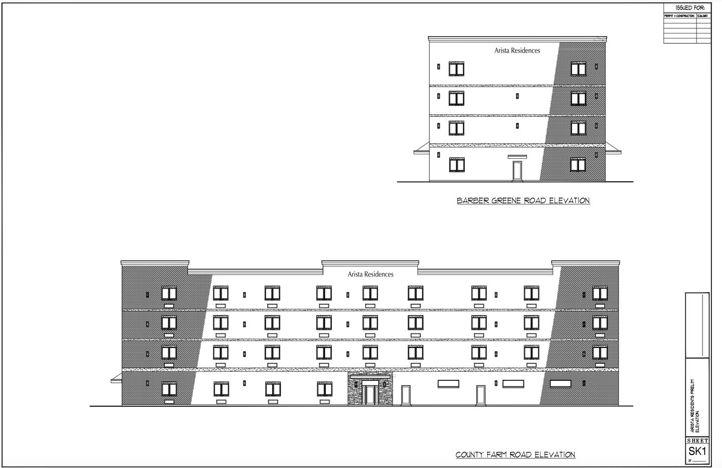 DeKalb-based Pappas Development is seeking city council approval to annex a 1.8-acre site at the northwest corner of Barber Greene and County Farm Roads to build a four-story building with 61 single bedroom units called “Arista Residences.”