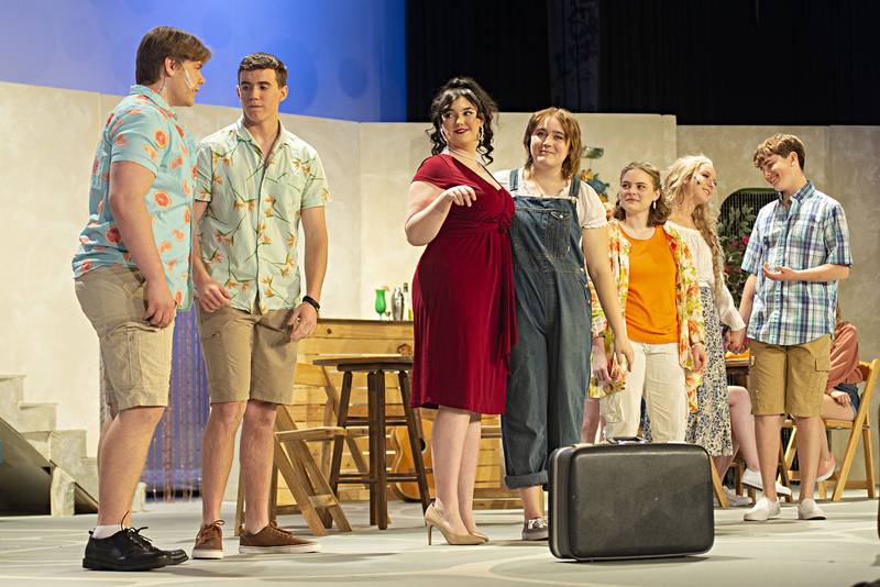 Cast members rehearse a scene at DHS Wednesday, April, 27, 2022. Show times are April 29 and 30 at 7 pm and May 1 at 2 pm at the James A. Wiltz Auditorium