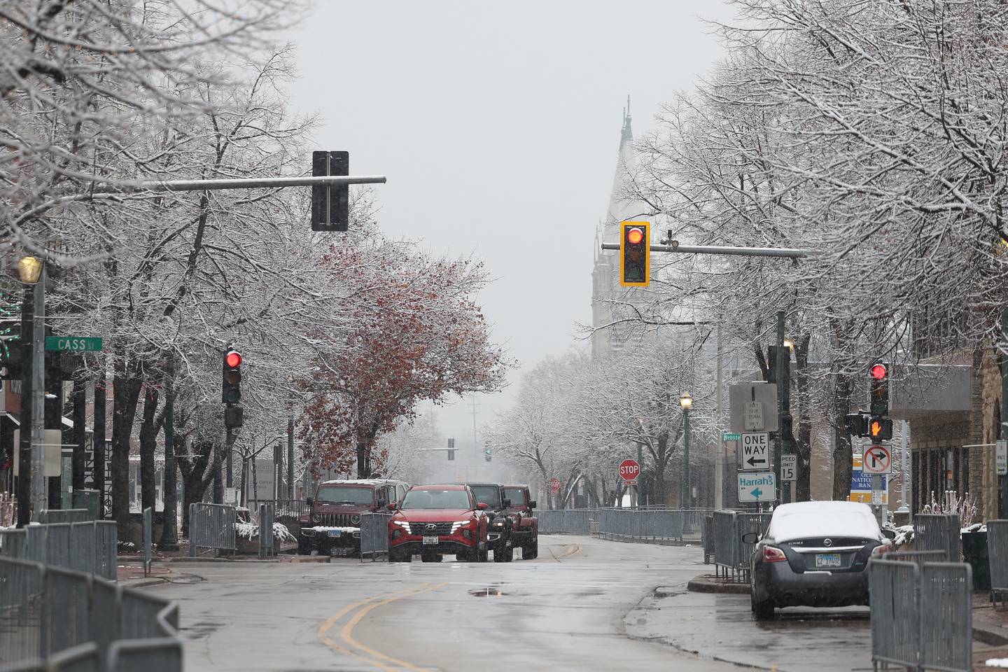 Downtown Joliet gets a dusting of snow on Sunday, Nov. 26, 2023.